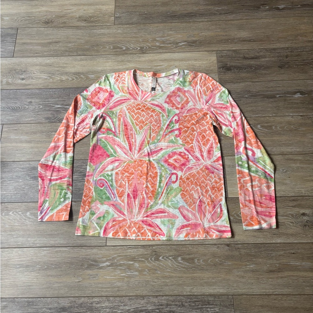 Whimsy Rose Sundance Shirt Sz L Pineapple Lightweight Tropical Vacation Beach